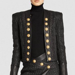 Balmain Monogram-Quilted Leather Jacket